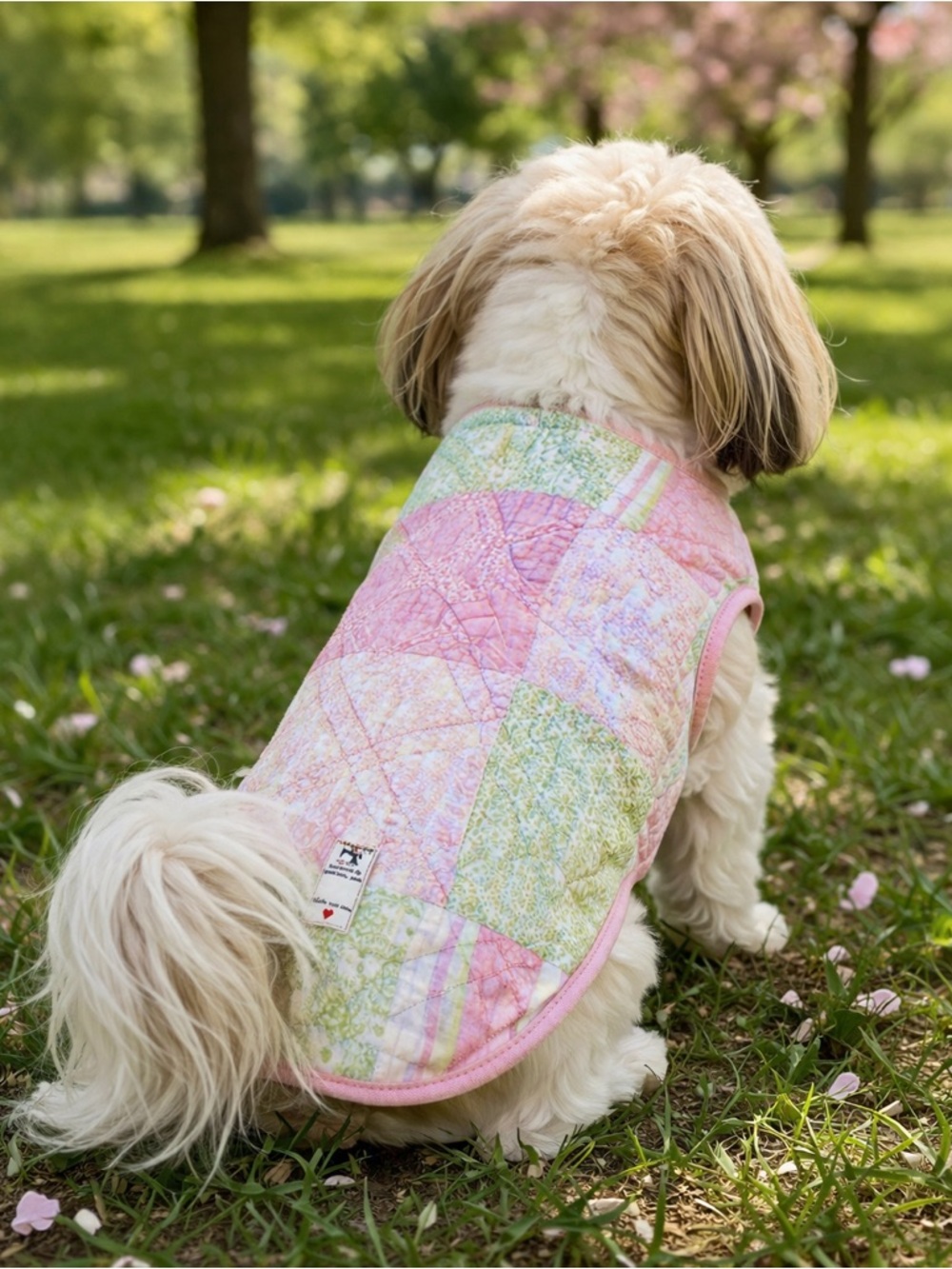 🧵 HANDMADE Patchwork Quilted Dog Coat sz small Pink & Green